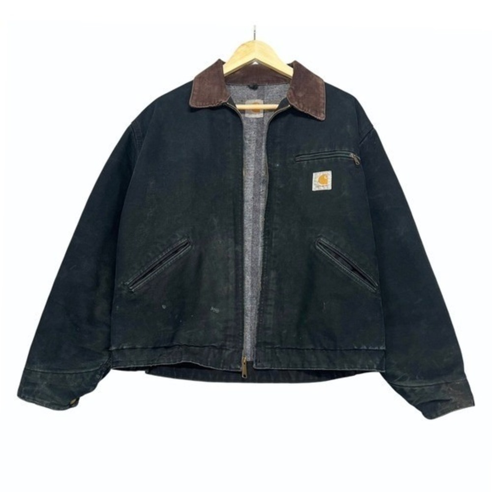 Vintage 2001 Carhartt Detroit Jacket M Faded Black Canvas Blanket Lined J01 BLK